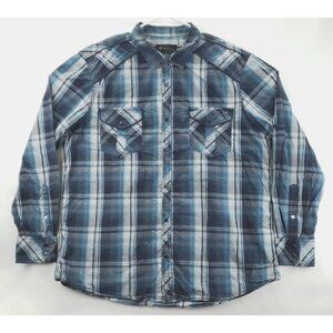 INC International Concepts Shirt Mens 2XL Blue White Plaid Western Pearl Snap